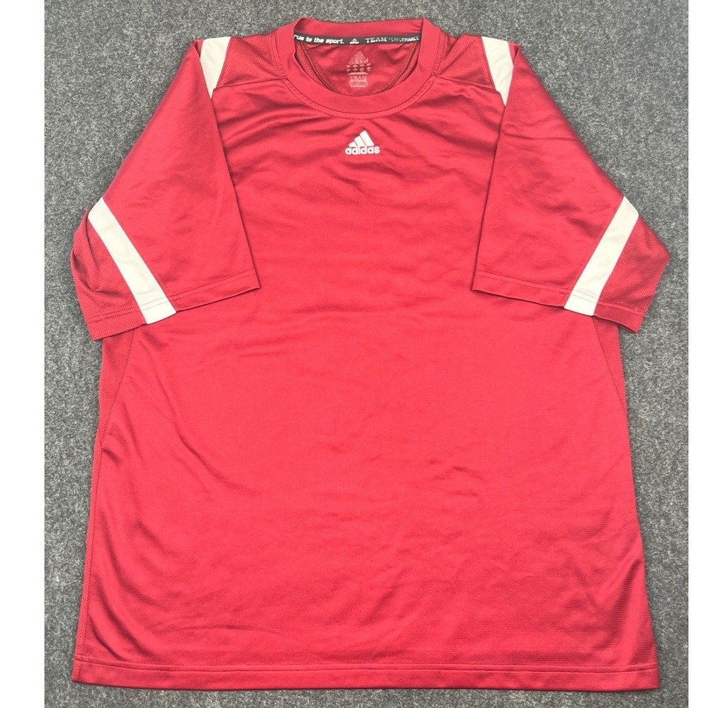 Adidas Team Performance Mens Red White Short Sleeve Athletic Shirt E76064 Size L